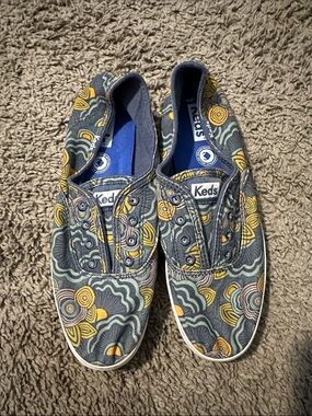 Keds Slip-On Sneakers with Yellow and Navy Floral Design